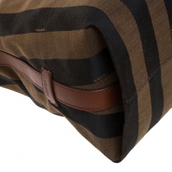 Pre Owned Fendi Tobacco/Black Canvas and Leather Large Pequin Striped Hobo