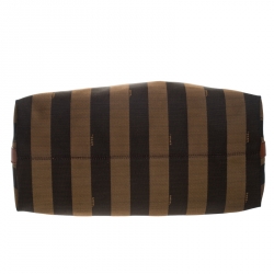 Pre Owned Fendi Tobacco/Black Canvas and Leather Large Pequin Striped Hobo