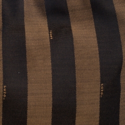 Pre Owned Fendi Tobacco/Black Canvas and Leather Large Pequin Striped Hobo