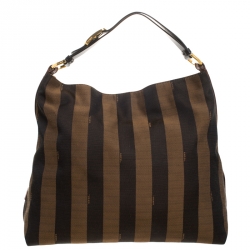 Pre Owned Fendi Tobacco/Black Canvas and Leather Large Pequin Striped Hobo