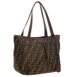 Pre Owned Fendi Tobacco Zucca Canvas and Leather Grande Tote