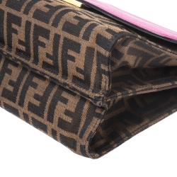 Pre Owned Fendi Magenta/Brown Zucca Canvas and Leather Demi Jour Shoulder Bag