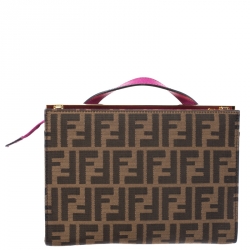 Pre Owned Fendi Magenta/Brown Zucca Canvas and Leather Demi Jour Shoulder Bag