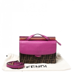 Pre Owned Fendi Magenta/Brown Zucca Canvas and Leather Demi Jour Shoulder Bag