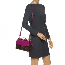 Pre Owned Fendi Magenta/Brown Zucca Canvas and Leather Demi Jour Shoulder Bag