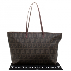 Pre Owned Fendi Tobacco Zucca Coated Canvas Spalmati Roll Shopper Tote