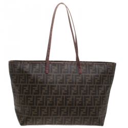 Pre Owned Fendi Tobacco Zucca Coated Canvas Spalmati Roll Shopper Tote