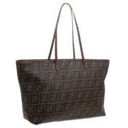 Pre Owned Fendi Tobacco Zucca Coated Canvas Spalmati Roll Shopper Tote