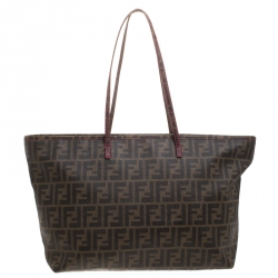 Pre Owned Fendi Tobacco Zucca Coated Canvas Spalmati Roll Shopper Tote