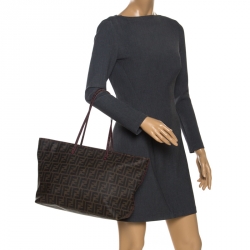 Pre Owned Fendi Tobacco Zucca Coated Canvas Spalmati Roll Shopper Tote