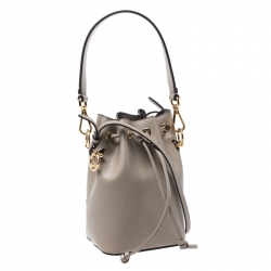 Pre Owned Fendi Taupe Leather Mini Mon Tresor Drawstring Bucket Bag