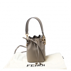 Pre Owned Fendi Taupe Leather Mini Mon Tresor Drawstring Bucket Bag