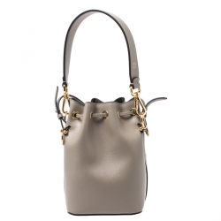 Pre Owned Fendi Taupe Leather Mini Mon Tresor Drawstring Bucket Bag