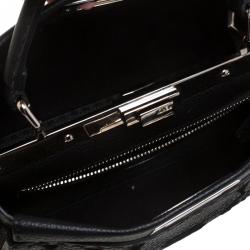 Pre Owned Fendi Black Lasercut Selleria Leather Small Peekaboo Top Handle Bag