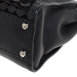 Pre Owned Fendi Black Lasercut Selleria Leather Small Peekaboo Top Handle Bag