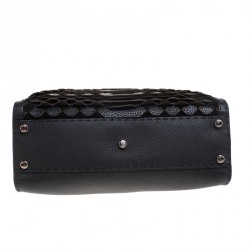 Pre Owned Fendi Black Lasercut Selleria Leather Small Peekaboo Top Handle Bag