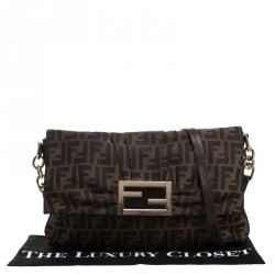 Pre Owned Fendi Tobacco Zucca Canvas and Leather Mia Flap Bag