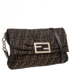 Pre Owned Fendi Tobacco Zucca Canvas and Leather Mia Flap Bag