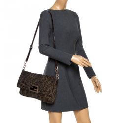 Pre Owned Fendi Tobacco Zucca Canvas and Leather Mia Flap Bag