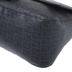 Pre Owned Fendi Black Zucchino Canvas and Leather Mama Forever Shoulder Bag