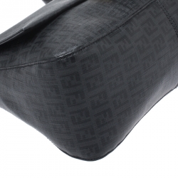 Pre Owned Fendi Black Zucchino Canvas and Leather Mama Forever Shoulder Bag