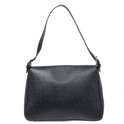 Pre Owned Fendi Black Zucchino Canvas and Leather Mama Forever Shoulder Bag
