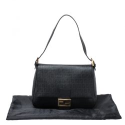 Pre Owned Fendi Black Zucchino Canvas and Leather Mama Forever Shoulder Bag