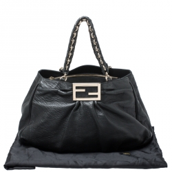 Pre Owned Fendi Black Pebbled Leather Large Mia Shoulder Bag