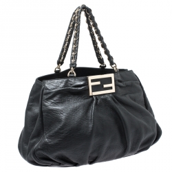 Pre Owned Fendi Black Pebbled Leather Large Mia Shoulder Bag