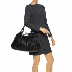 Pre Owned Fendi Black Pebbled Leather Large Mia Shoulder Bag