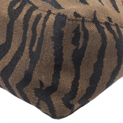Pre Owned Fendi Brown/Black Tiger Print Canvas Shoulder Bag