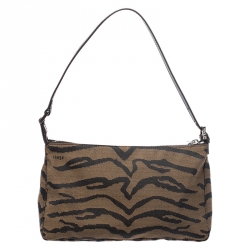 Pre Owned Fendi Brown/Black Tiger Print Canvas Shoulder Bag