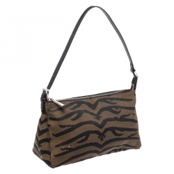 Pre Owned Fendi Brown/Black Tiger Print Canvas Shoulder Bag