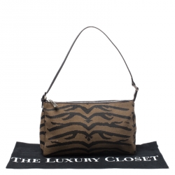 Pre Owned Fendi Brown/Black Tiger Print Canvas Shoulder Bag