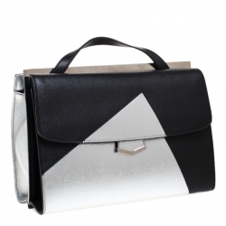 Pre Owned Fendi Black/Silver Textured Leather Small Demi Jour Top Handle Bag