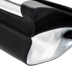 Pre Owned Fendi Black/Silver Textured Leather Small Demi Jour Top Handle Bag