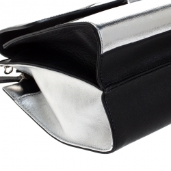 Pre Owned Fendi Black/Silver Textured Leather Small Demi Jour Top Handle Bag