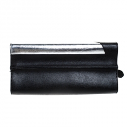 Pre Owned Fendi Black/Silver Textured Leather Small Demi Jour Top Handle Bag