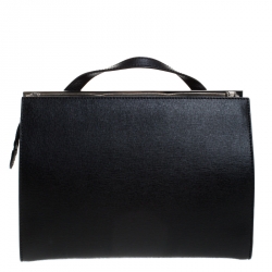 Pre Owned Fendi Black/Silver Textured Leather Small Demi Jour Top Handle Bag