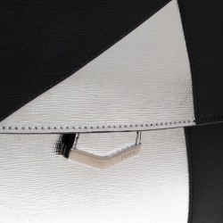 Pre Owned Fendi Black/Silver Textured Leather Small Demi Jour Top Handle Bag