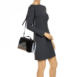 Pre Owned Fendi Black/Silver Textured Leather Small Demi Jour Top Handle Bag