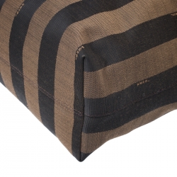 Pre Owned Fendi Tobacco/Brown Pequin Striped Canvas and Leather Tote