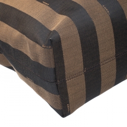 Pre Owned Fendi Tobacco/Brown Pequin Striped Canvas and Leather Tote