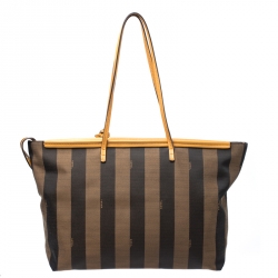 Pre Owned Fendi Tobacco/Brown Pequin Striped Canvas and Leather Tote