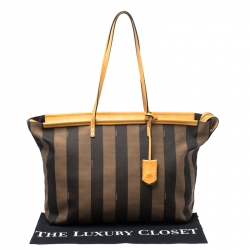 Pre Owned Fendi Tobacco/Brown Pequin Striped Canvas and Leather Tote