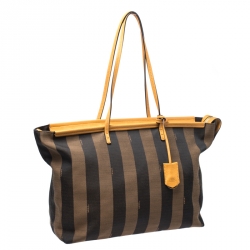 Pre Owned Fendi Tobacco/Brown Pequin Striped Canvas and Leather Tote
