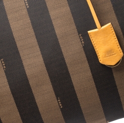 Pre Owned Fendi Tobacco/Brown Pequin Striped Canvas and Leather Tote