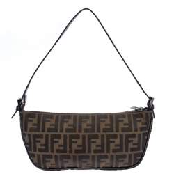 Pre Owned Fendi Tobacco Zucca Canvas and Leather Pochette Bag