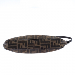 Pre Owned Fendi Tobacco Zucca Canvas and Leather Pochette Bag