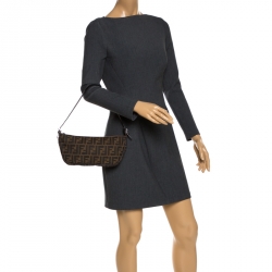 Pre Owned Fendi Tobacco Zucca Canvas and Leather Pochette Bag